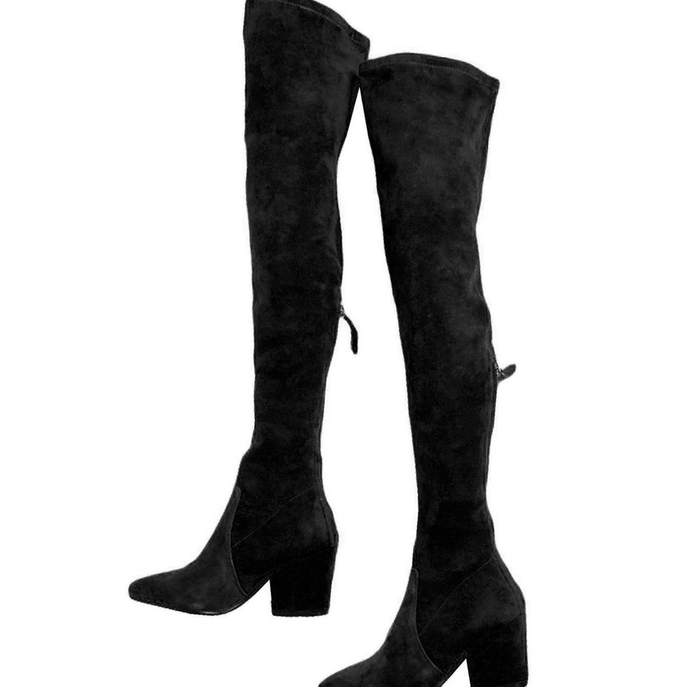 Goodnight Macaroon 'ELLIS' BLACK OVER THE KNEE SUEDE LEATHER BOOTS- size 37